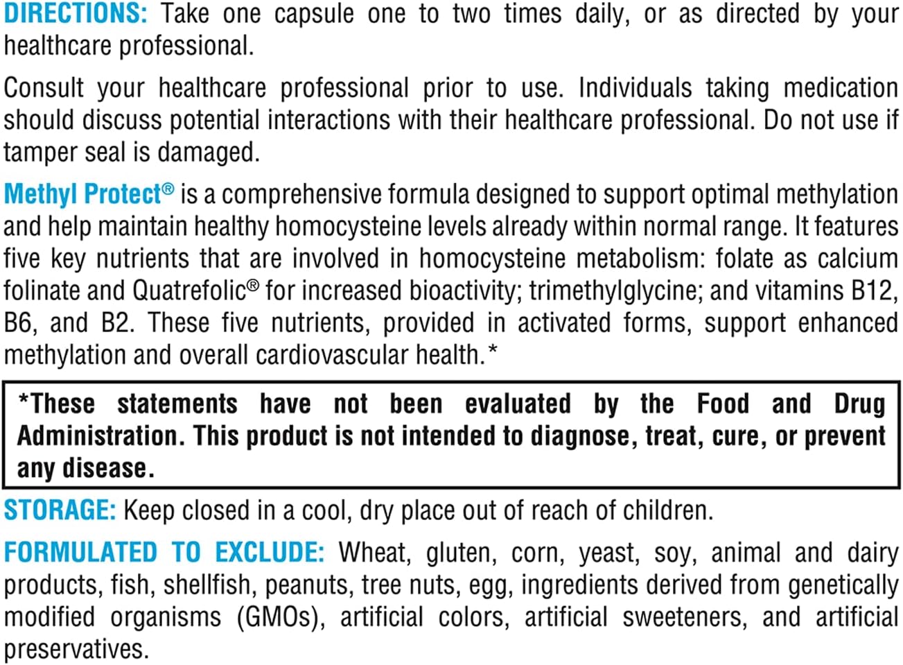 XYMOGEN Methyl Protect - Optimal Methylation Formula with Methyl Folate, Vitamin B12 (Methylcobalamin b12), Riboflavin + B6 Vitamins - Cognitive, Homocysteine + Heart Health Supplements (60 Capsules)