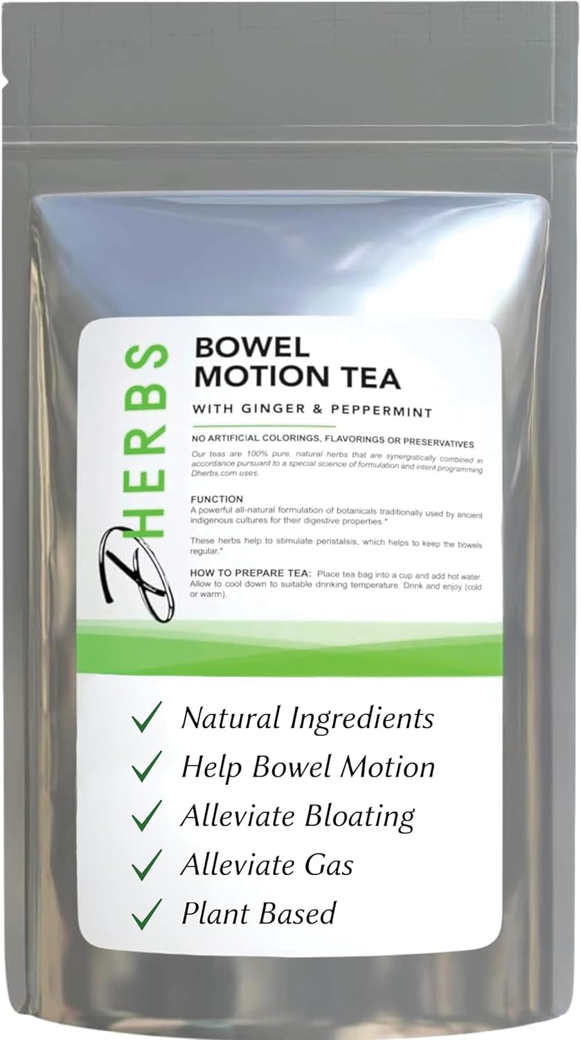 Dherbs Bowel Motion Tea Detox Drink, 20 Herbal Tea Bags (1 Pack) - Made with Senna Leaf, Ginger Root, Peppermint & More for Colon & Stomach Cleanse