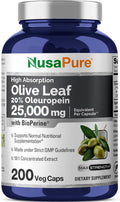 NusaPure Olive Leaf 20% Oleuropein 50:1 Extract, 500 mg Equivalent to 25,000 mg 200 Veg Caps Suitable for Vegetarians and Vegans, Non-GMO