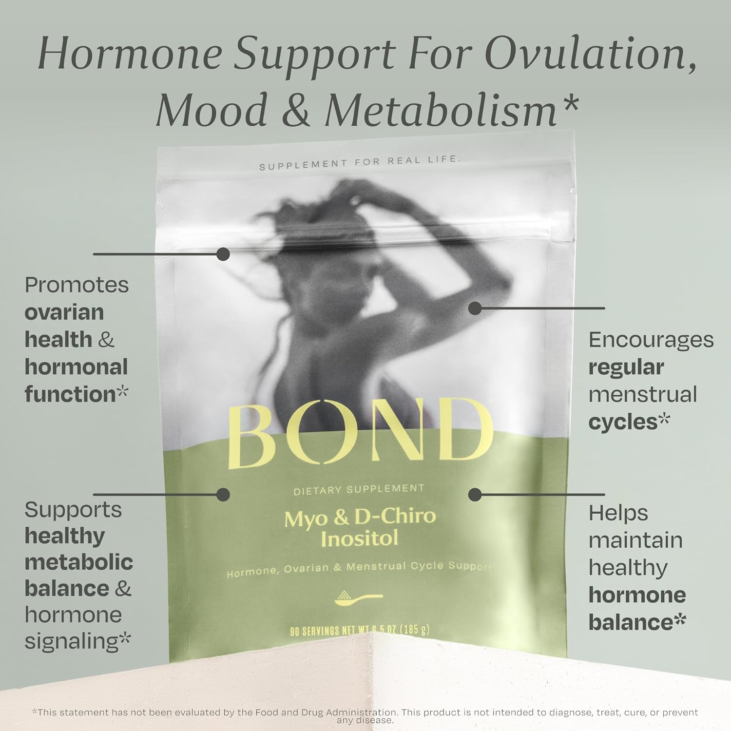 BOND Inositol Pure Powder – Myo-Inositol & D-Chiro Inositol 40:1 – Hormone Balance, Cycle & Ovulation Support – 90 Servings, Vegan, Sugar-Free