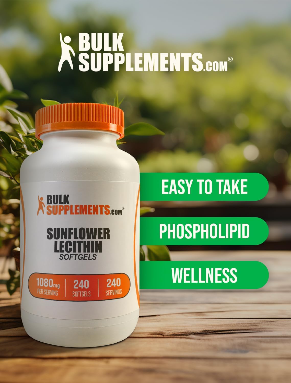 BulkSupplements.com Sunflower Lecithin Softgels - Lecithin Supplement, Sunflower Lecithin 1080mg - Vitality Support, Gluten, 1 Softgel per Serving, 240 Count (Pack of 1)
