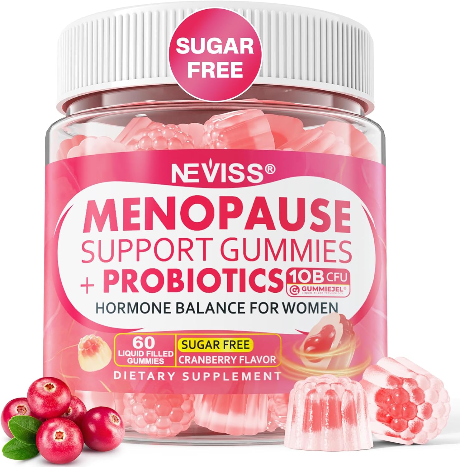 Sugar Free Menopause Supplement Gummies for Women, Menopause Probiotics (10 Billion CFU) Filled Gummy with Ashwagandha, Dong Quai & Black Cohosh for Hot Flashes, Night Sweats, Mood Swings, Gut Health