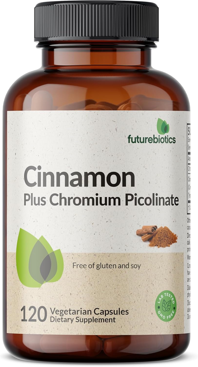 Futurebiotics Cinnamon Plus Chromium Picolinate Supplement, High Potency Chromium, Non-GMO, 120 Vegetarian Capsules