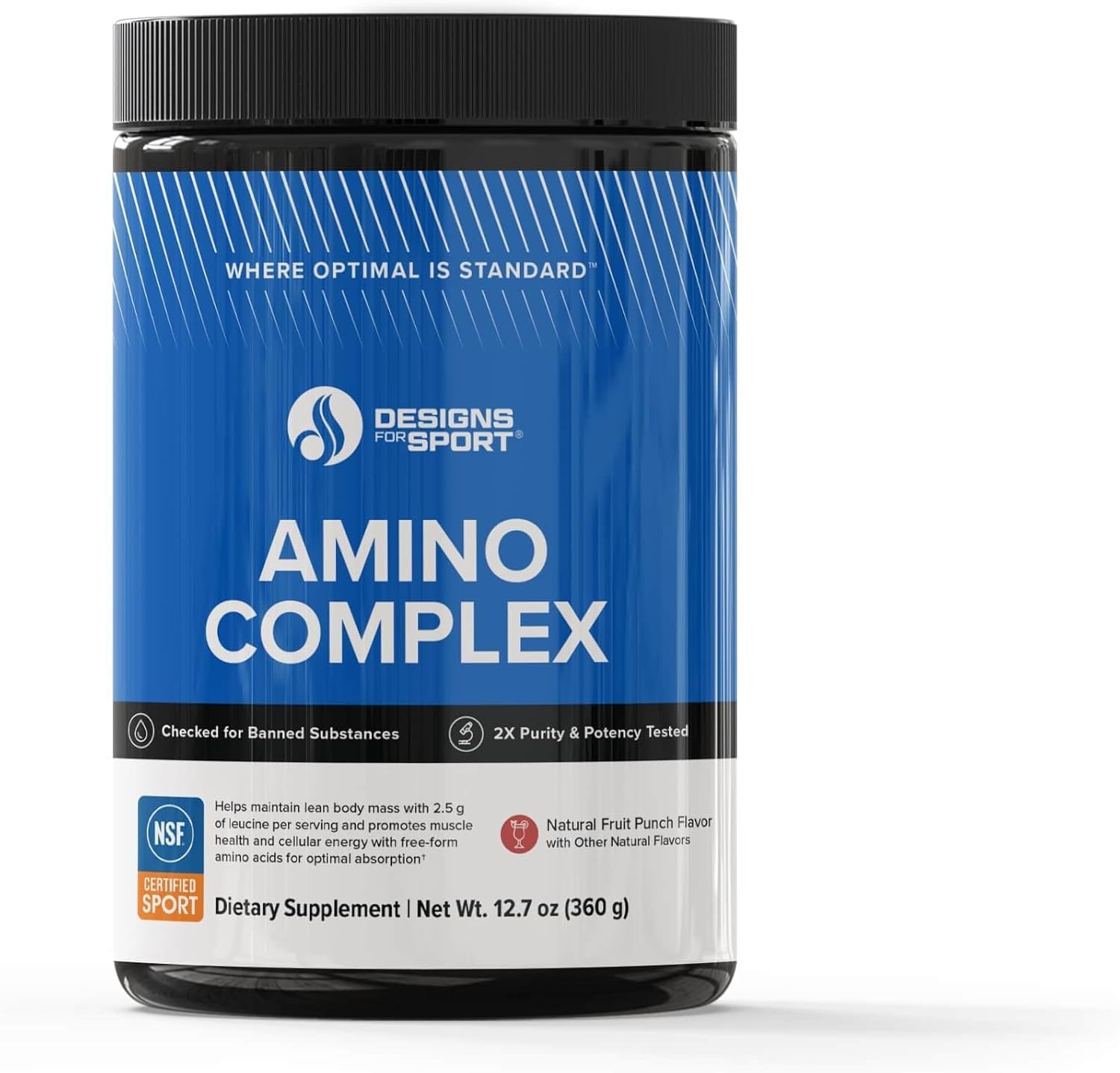Designs for Sport Amino Complex - Supports Protein Synthesis & Lean Body Mass* - With Leucine & Essential Amino Acids - NSF Certified for Sport - Fruit Punch - 12.7 oz, 30 Servings