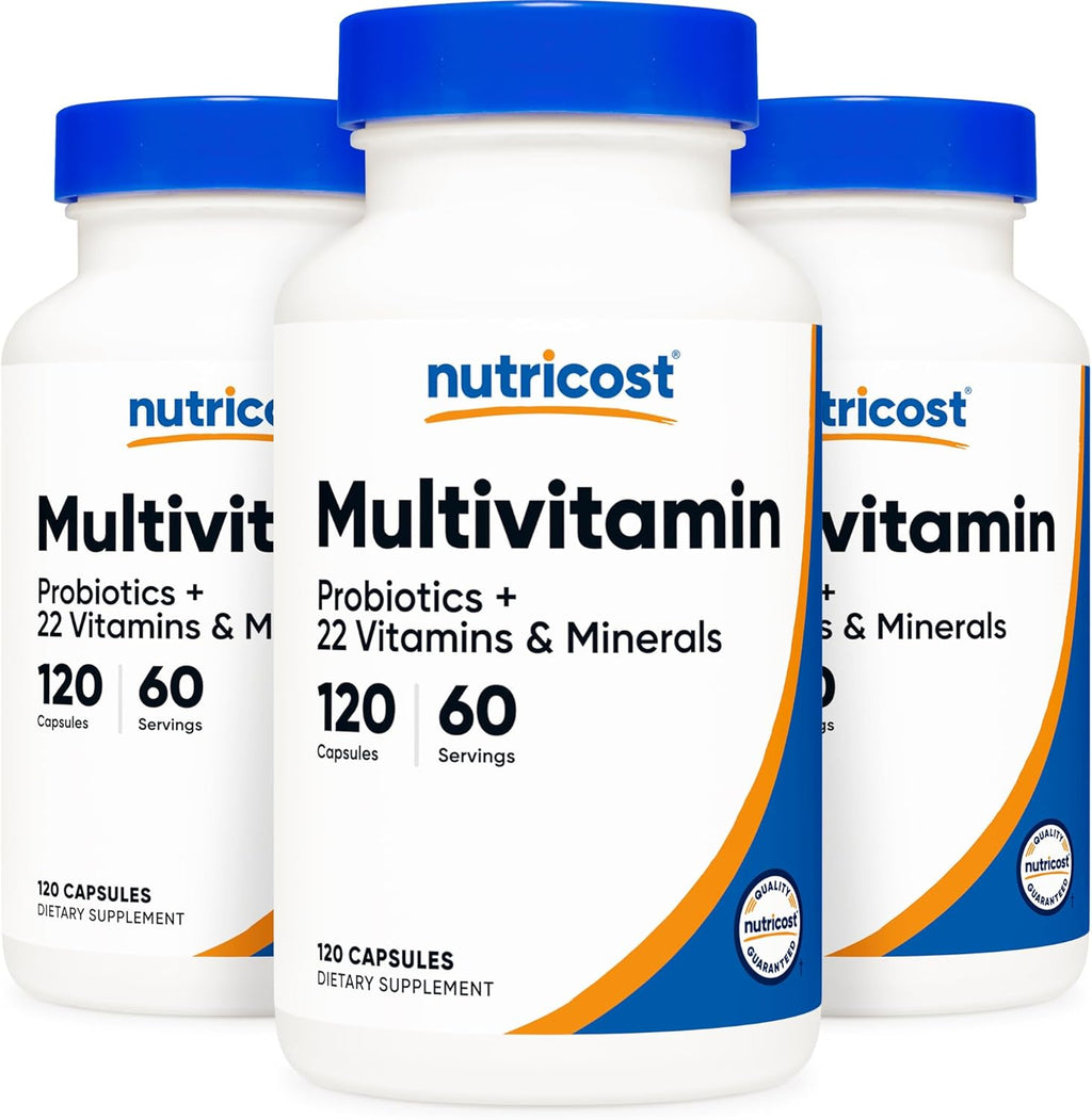 Nutricost Multivitamin with Probiotics 120 Vegetarian Capsules (3 Bottles) - Packed with Vitamins & Minerals
