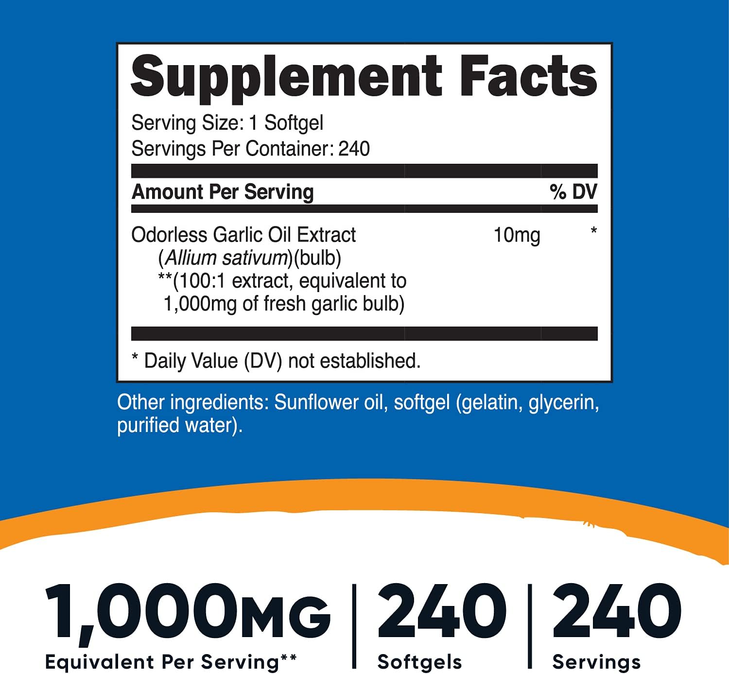 Nutricost Garlic 1000mg, 240 Softgels (3 Bottles) - Odorless, Premium Gluten Free Supplement
