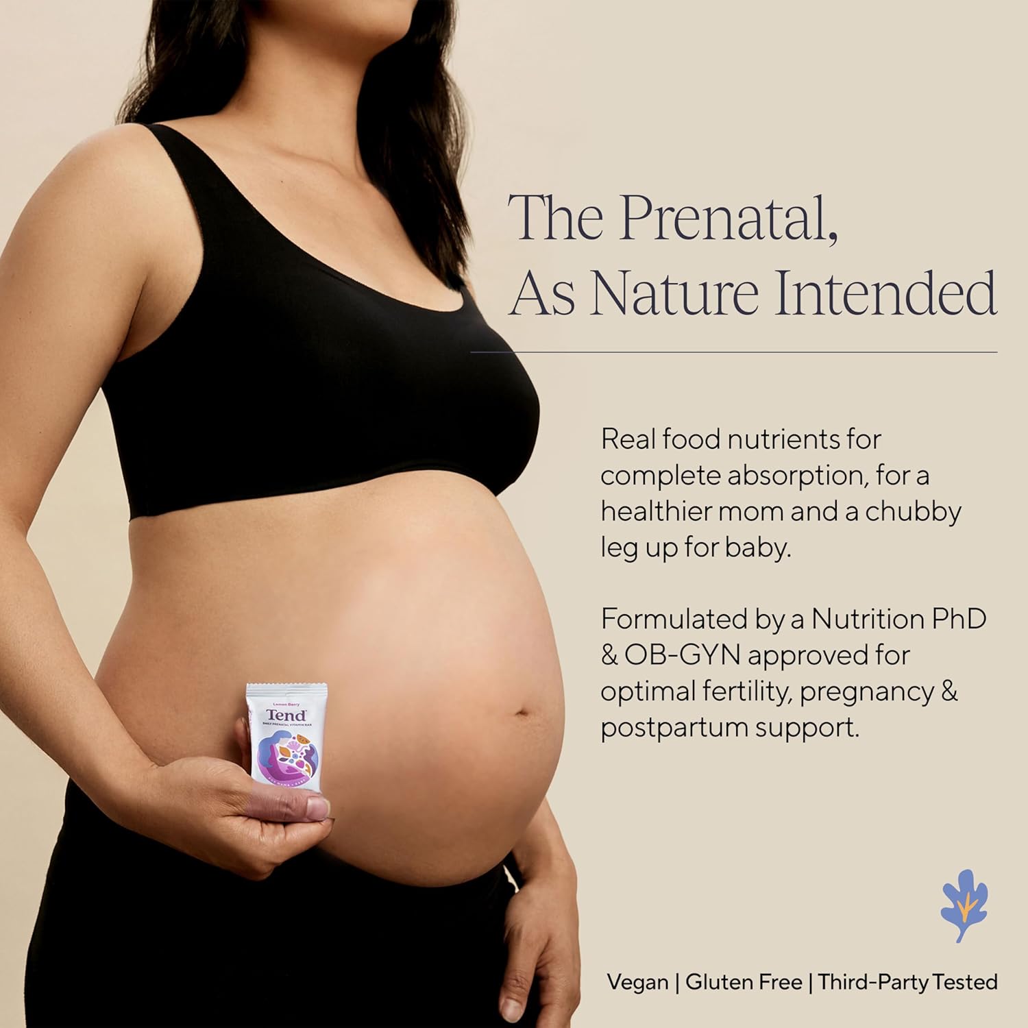 Tend Daily Best Prenatal Vitamin Bar, Made with Organic Ingredients for Pregnant & Postpartum Mothers, Includes DHA, Vitamin D, B, Choline, Folate - Chocolate Sea Salt (4ct)