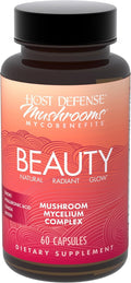 Host Defense MycoBenefits Beauty Capsules - Supplement for Healthy Hair & Nail Strength - Skin Elasticity & Health Aid - Mushroom Supplement with Biotin & Hyaluronic Acid - 60 Capsules (30 Servings)