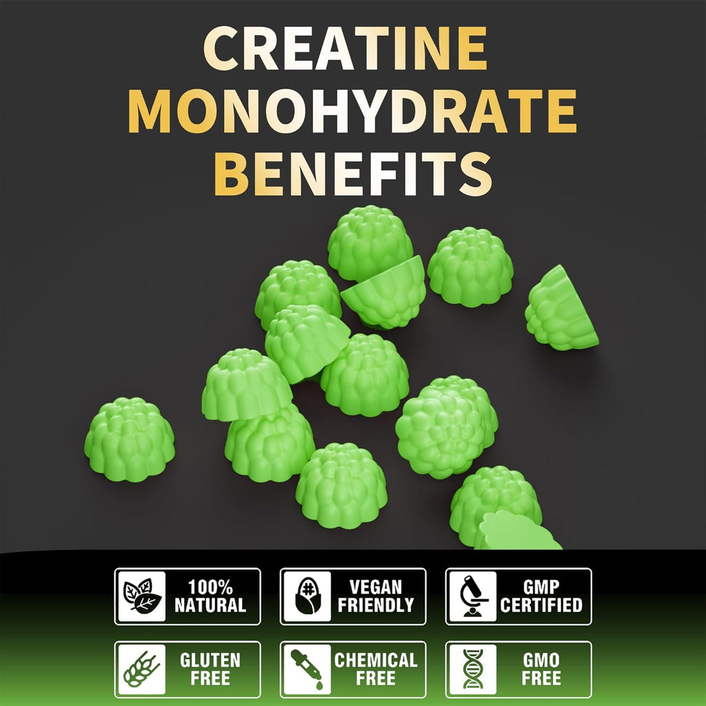 Creatine Monohydrate Gummies for Men & Women-5g of Creatine Monohydrate per Serving - Sugar Free,Vegan, Apple Flavor, 120 Count