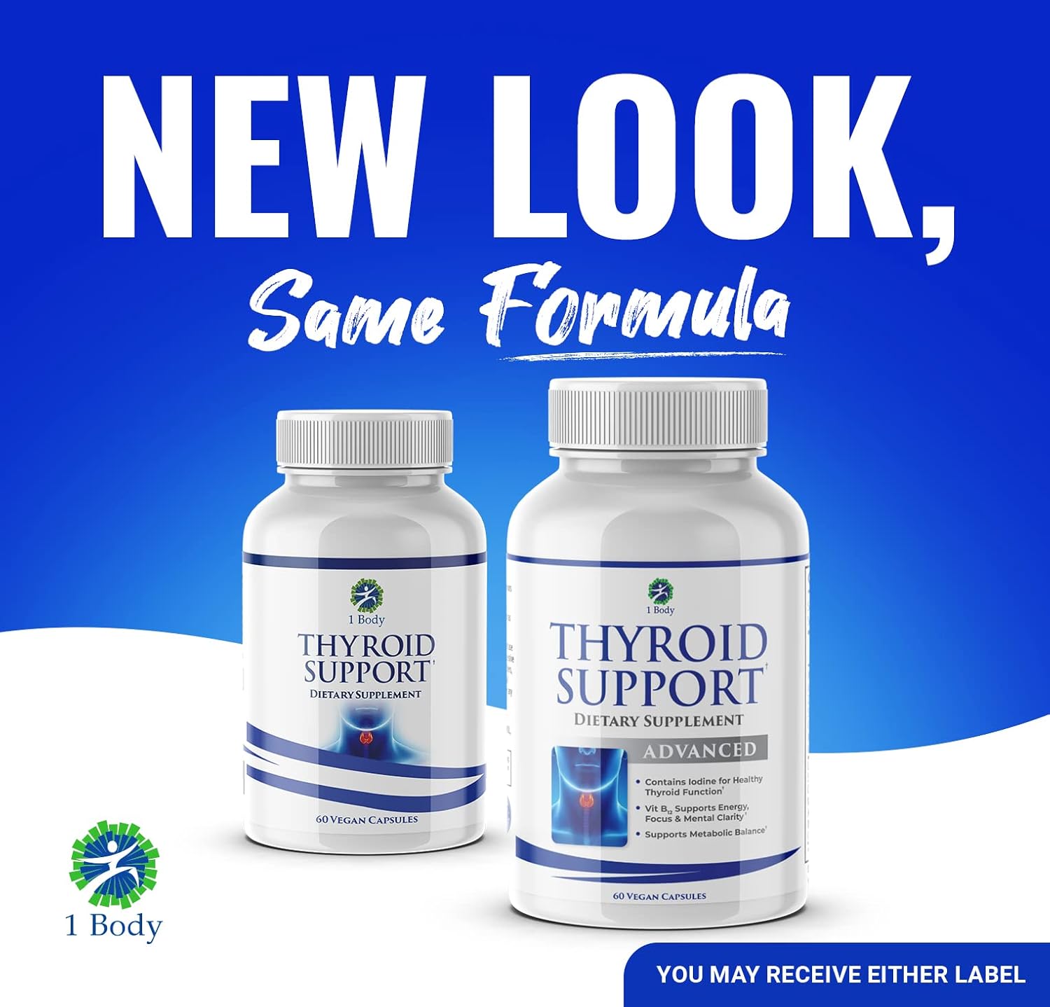 1 Body Thyroid Support Supplement, 90-Day Supply, 3 Pack with B12, Iodine, Zinc, Selenium, Ashwagandha, Non-GMO Vegetarian Formula