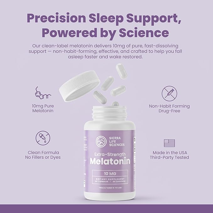 10 mg High Dosage Melatonin in Easy-to-Swallow Capsules - 60 Servings