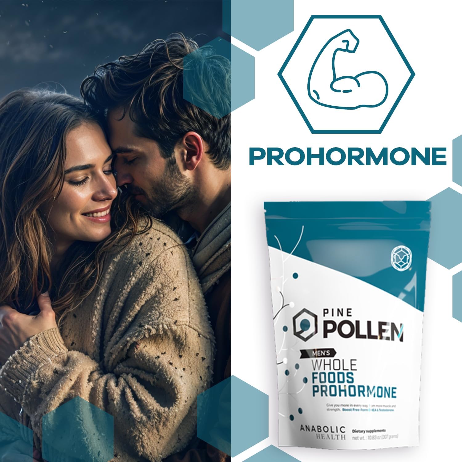 Pine Pollen Powder – Natural Whole Foods Prohormone & Testosterone Booster for Men to Boost Energy, Stamina, Hormone Balance, Anti-Aging & Nutritional Restoration – Powder (60g)