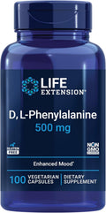 Life Extension D, L-Phenylalanine Capsules, 500 mg – Supports Mood Health, Promotes Neurotransmitter Health – Gluten-Free, Non-GMO, Vegetarian – 100 Capsules