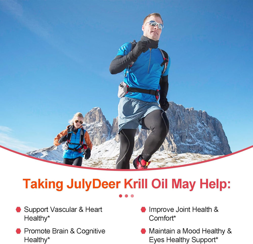Krill Oil 1000 mg 240 Softgels with Omega-3s EPA, DHA, Astaxanthin and Phospholipids Supplement, Antarctic Krill No Fishy Aftertaste for Joint, Heart, Brain and Immunity - 2 Bottles