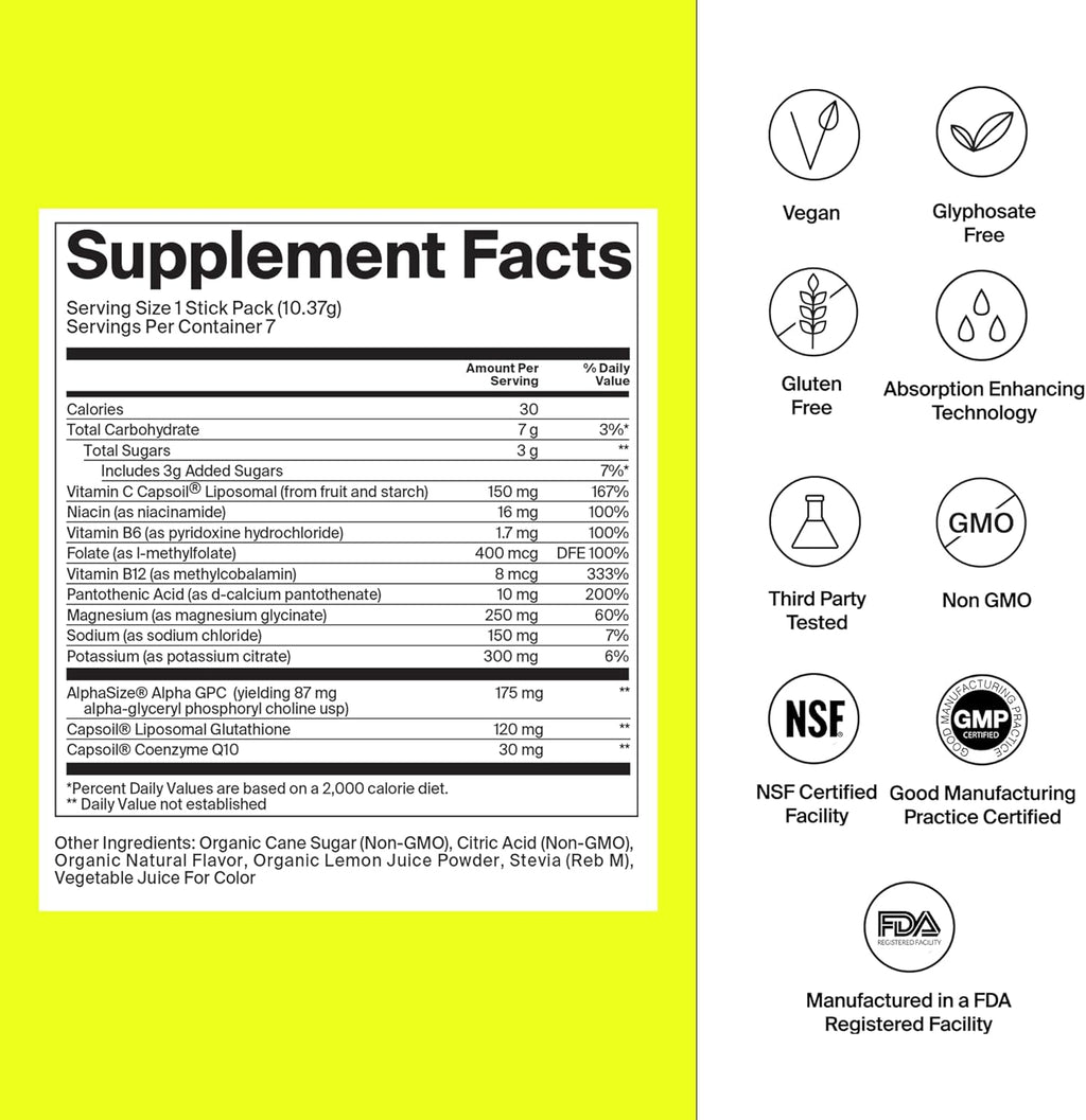 Electrolyte Powder Packets - Workout Recovery & Hydration Drink Mix with Liposomal Glutathione, Vitamin C & Methylated B Vitamins - Mango Lemonade (14 Sticks)
