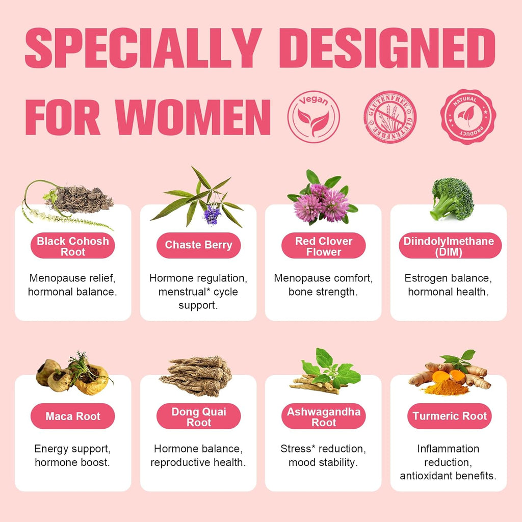 Complete Menopause Supplements for Women, 40-in-1 Hormone Balance for Women Night Sweats Relief*, Hot Flashes, w/Black Cohosh, Probiotics, DIM, Vitex, Dong Quai, Red Clover, 120 Capsules