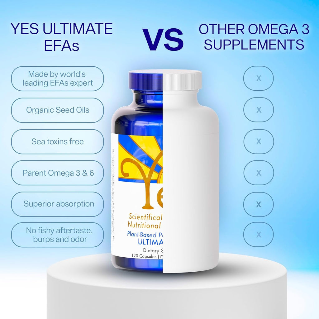 Fish Oil Omega 3 Supplements Alternative-YES Omega 3 & 6 Fatty Acid - Burpless, Plant Based - DHA, EPA, SDA - Cholesterol, Heart, Skin, Energy, Eyes, Immunity Support by YES (4 x 120 Gel caps)