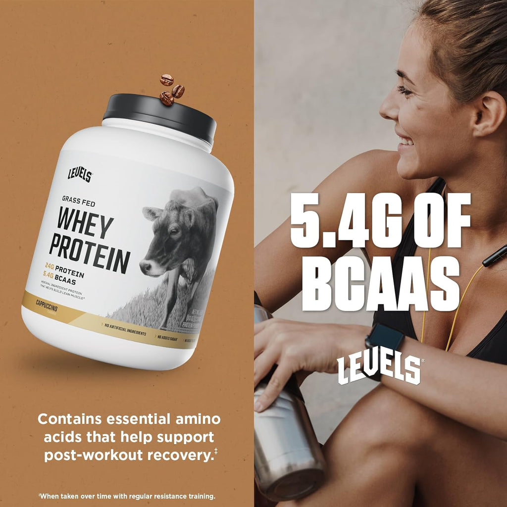 Levels Grass Fed Whey Protein Powder, No Artificials, 24G of Protein, Cappuccino, 5LB