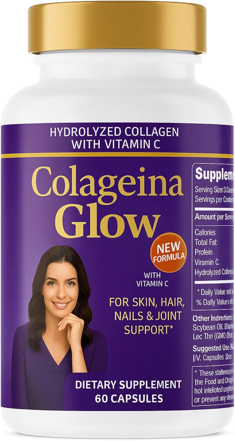 Colageina Glow – Hydrolyzed Collagen Supplement 60 Capsules | Daily Use Formula with Collagen and Vitamin C | 2 Capsules per Day | Premium Quality Presentation for Everyday Routine Colageina