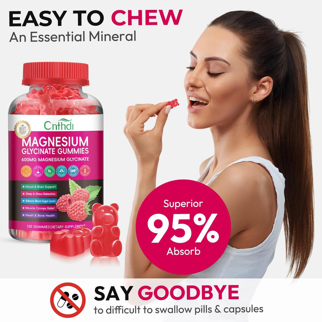 Magnesium Glycinate Gummies 600mg, High Absorption Magnesium Gummies with L-Threonate, Calcium, Vitamin B6, D3, Sugar Free Chews for Adults & Kids Relaxation, Stress Relief, Night Rest