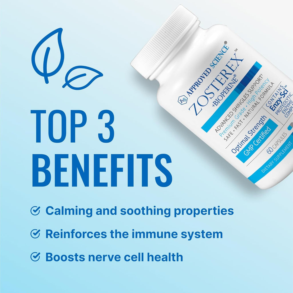 Approved Science Zosterex - Immune Support - L-Lysine 1000 mg, Vitamin B Blend, Mushroom Blend - 3 Month Supply - Made in The USA