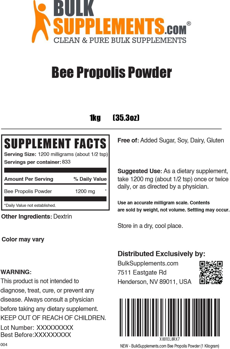 BulkSupplements.com Bee Propolis Powder - Bee Propolis Supplement, Superfood Supplement - Natural & Gluten Free, 1.2g per Serving, 1kg (2.2 lbs) (Pack of 1)