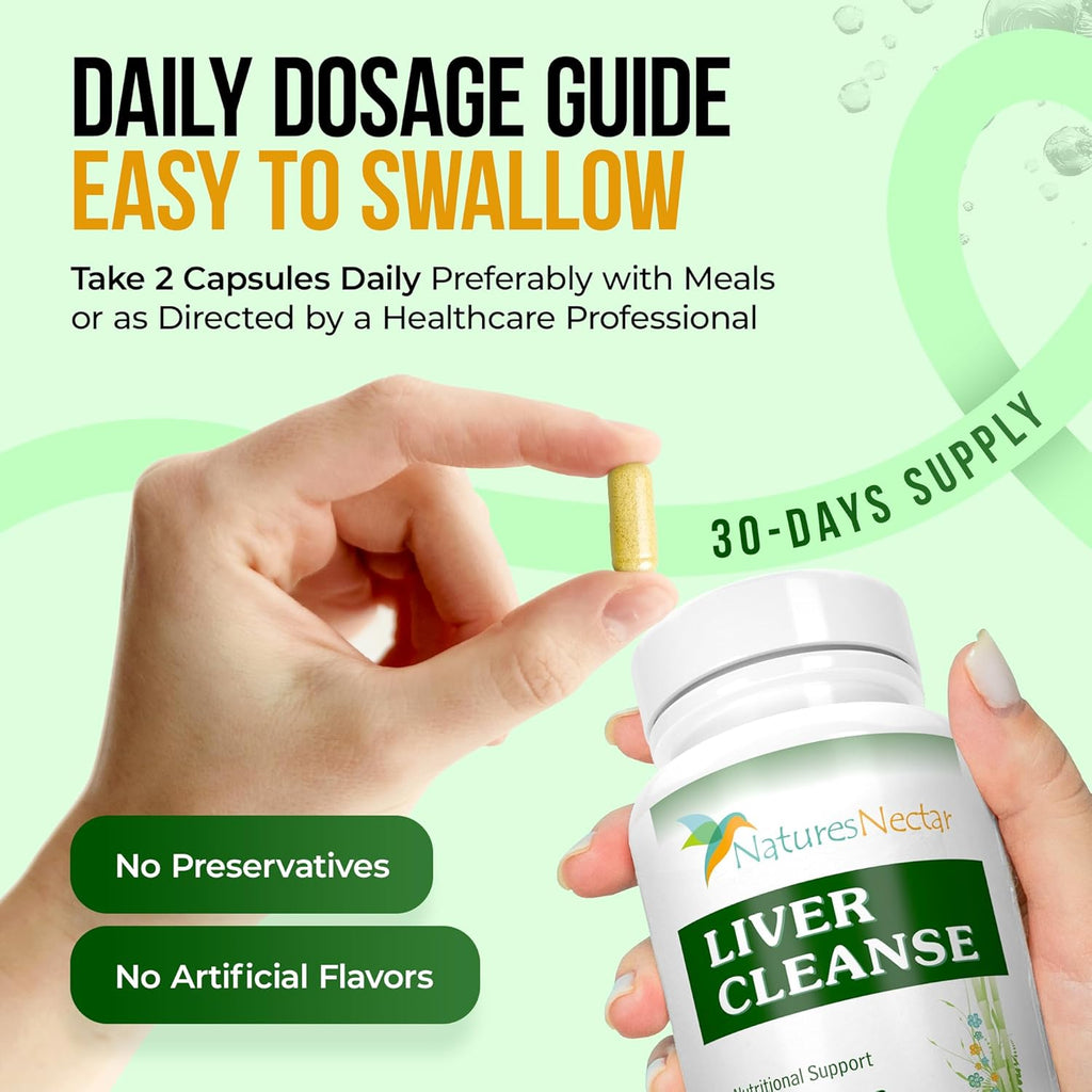 Nature's Nectar Liver Cleanse Detox & Repair – Active Liver Support Supplement with Milk Thistle Liver Detox – Helps Repair & Protect Liver, Aids Fatty Liver & Gallbladder Health – 60 Capsules
