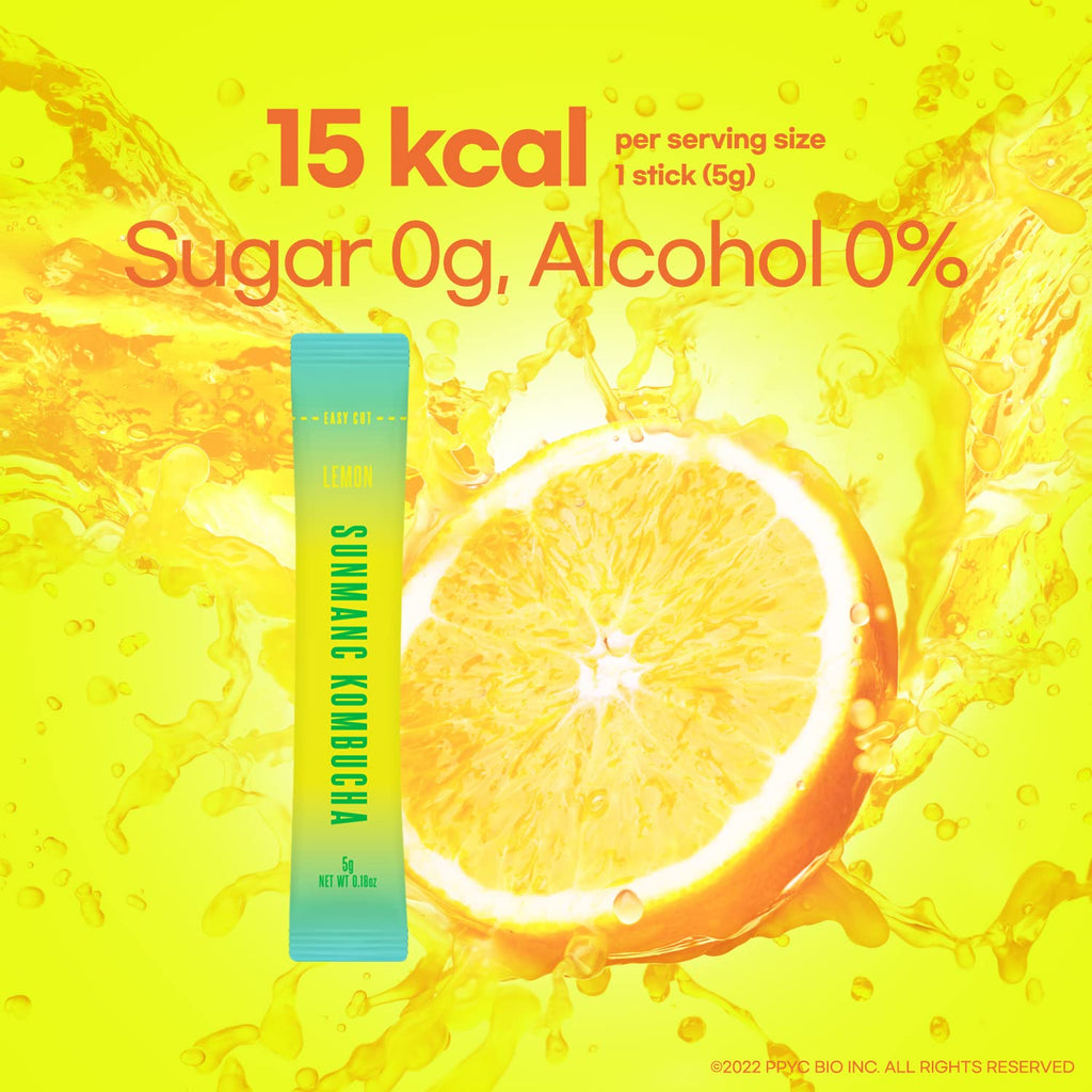 SUNMANC Kombucha 30 packets, Sparkling Probiotic Fermented Drink, Convenient Powdered Drink Mix, Tea Powder, Low Calories, Sugar 0g, Low Caffeine (Lemon)