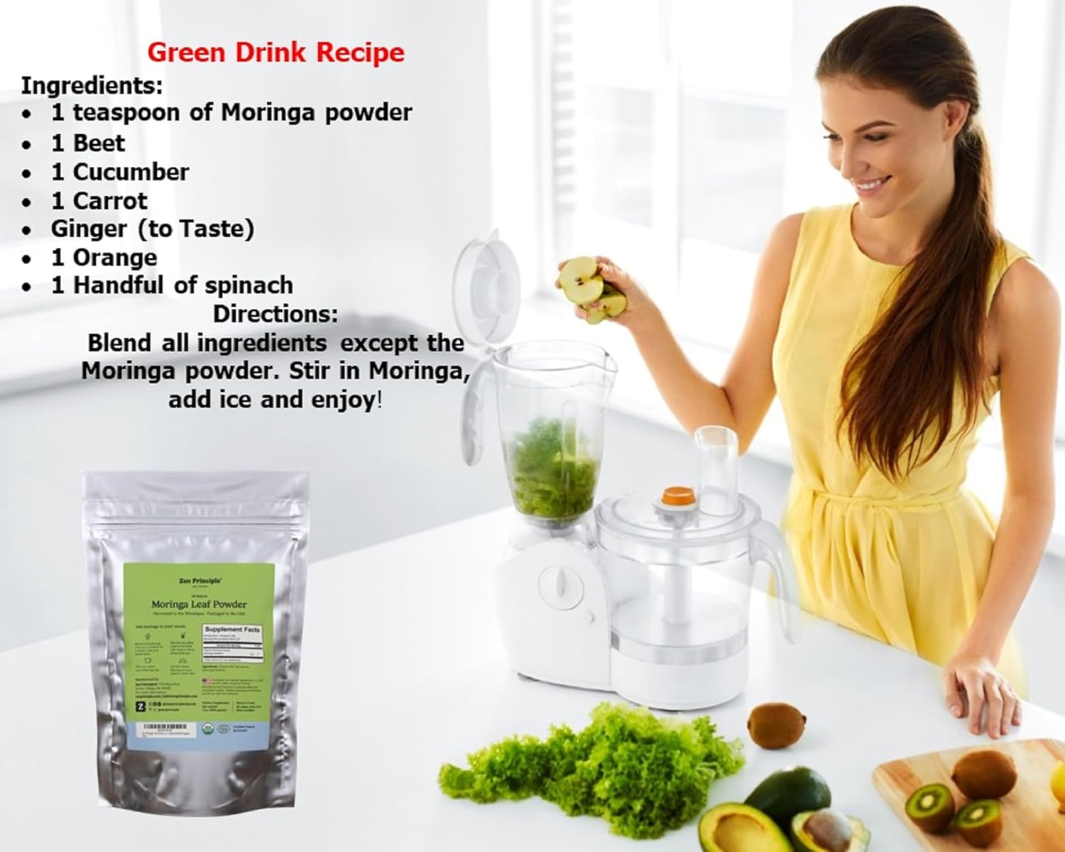 Zen Principle 1 lb. Premium Organic Moringa Oleifera Leaf Powder. USDA Certified Organic.