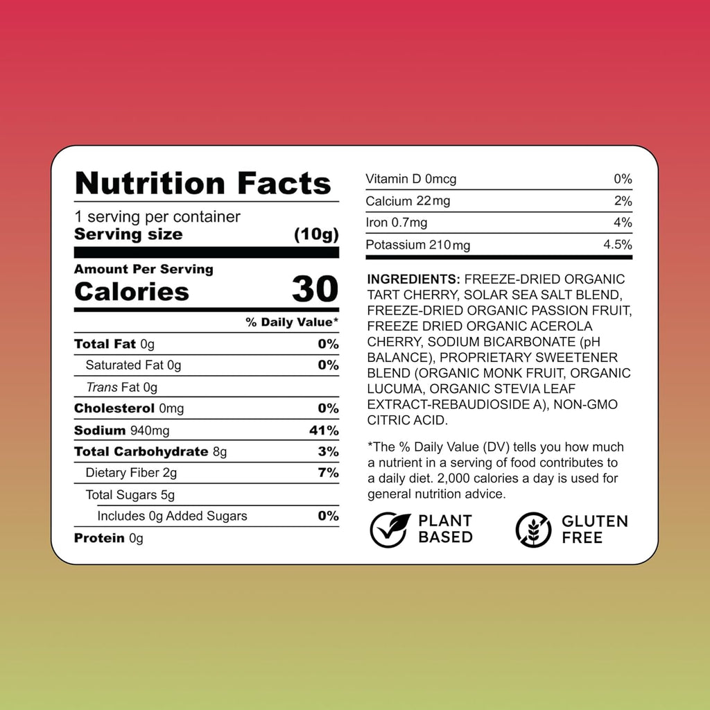 Purest Electrolyte Passion Cherry Powder Packets – Whole Food Hydration - Organic Freeze-Dried Fruits and Solar Sea Salts for Ultimate Electrolyte Balance