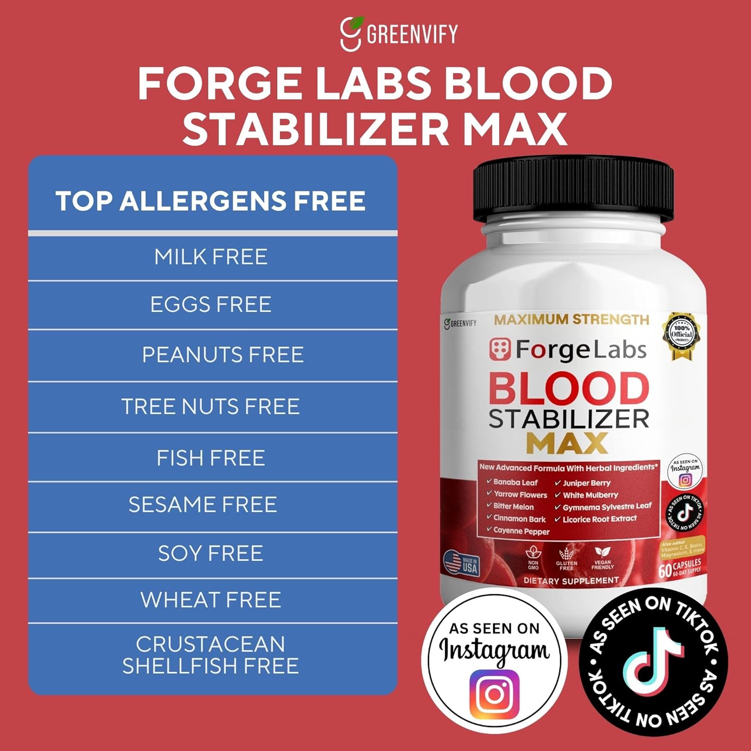 ForgeLabs Blood Stabilizer Max, Maximum Strength Dietary Supplement, 60 Veggie Capsules, with Banaba Leaf, Juniper Berry, White Mulberry. (5)