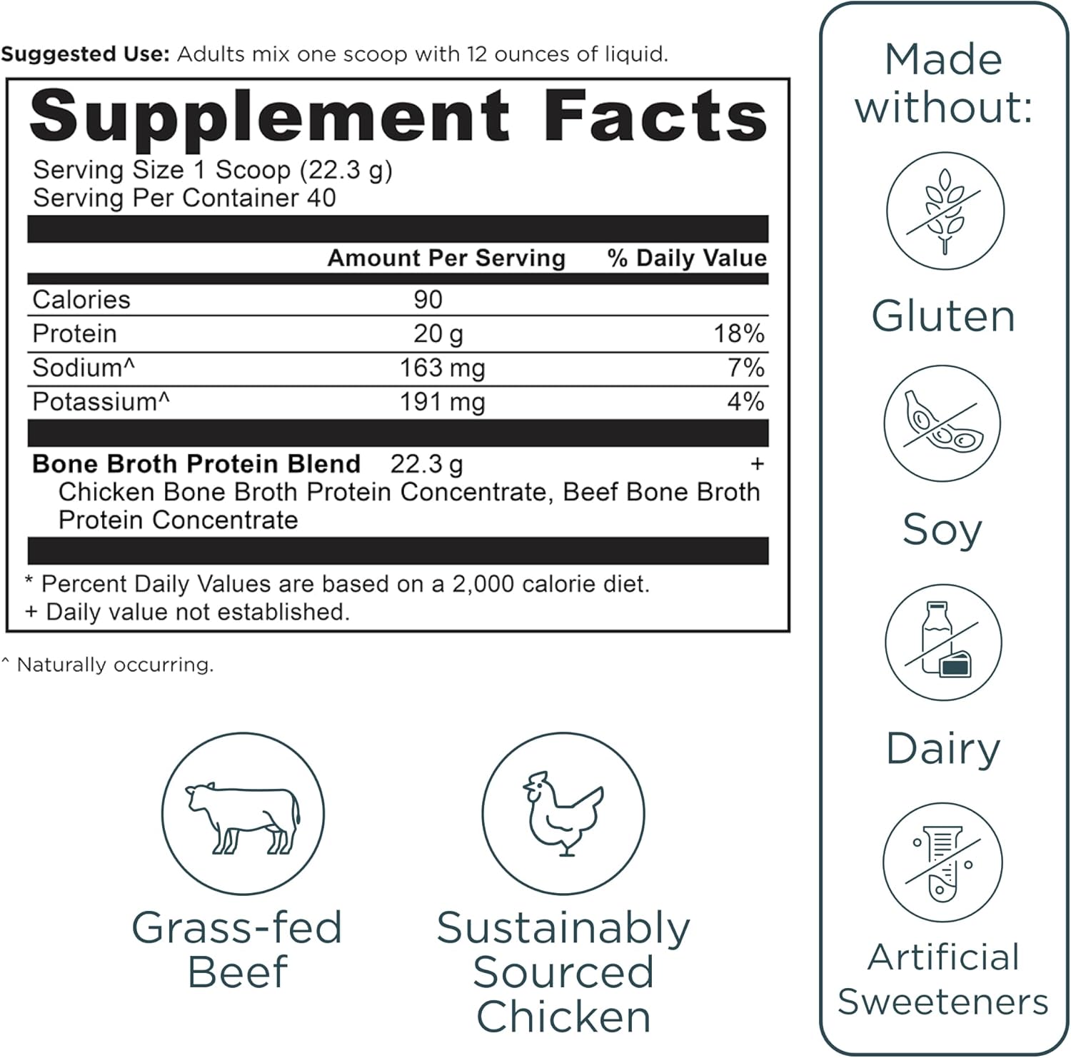 Ancient Nutrition Grass Fed, Cage Free, Bone Broth Protein Powder, 20g Protein, Hydrolyzed Collagen Peptides, Keto & Paleo Friendly, Supports Joint & Gut Health, Pure, 40 Servings