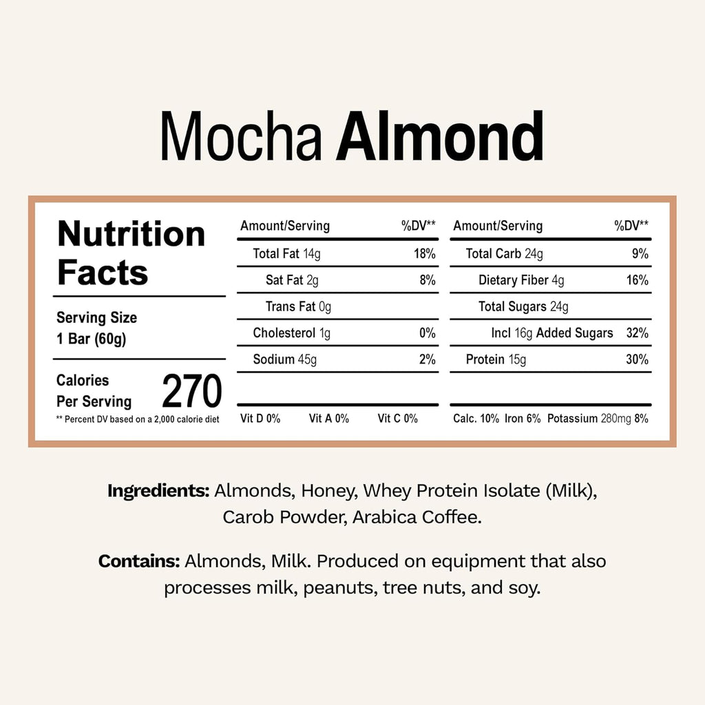 Rise Whey Protein Bars - Mocha Almond | Breakfast Bar & Protein Snack 15g Protein 4g Fiber Just 5 Whole Food Ingredients Gluten-Free Soy Free