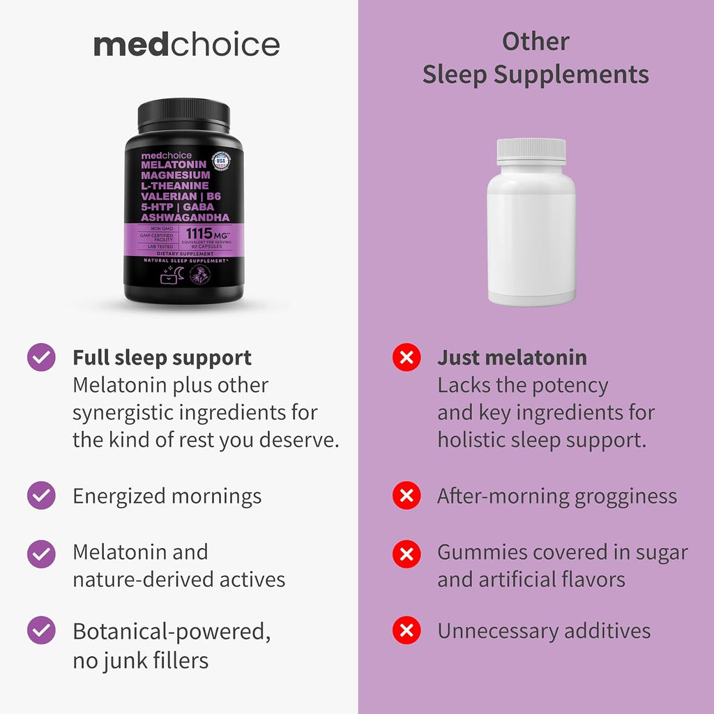 12-in-1 Melatonin Sleep Capsules - Natural Sleep Aids for Adults with Melatonin 5mg and Magnesium Glycinate 500mg, Sleep Aid with Ashwagandha, L Theanine, Valerian Root, GABA, 5-HTP (90ct, Pack of 4)