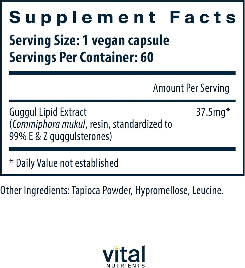 Vital Nutrients Guggul E & Z | Vegan Guggul Supplement | Cholesterol Supplement for Healthy LDL and Triglyceride Levels | Gluten, Dairy, Soy Free | Non-GMO | 60 Capsules