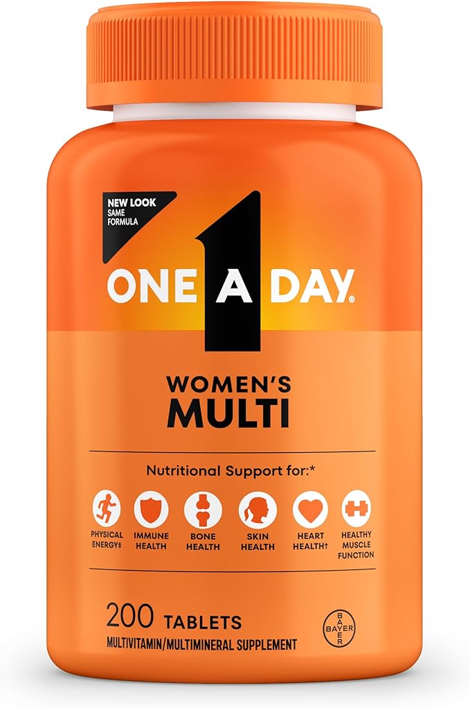 One A Day Multivitamin for Women- Daily Vitamins for Woman with Biotin, Calcium, Folic Acid, Iron & Zinc, Complete Women’s Vitamins, 200 Ct (Packaging May Vary)
