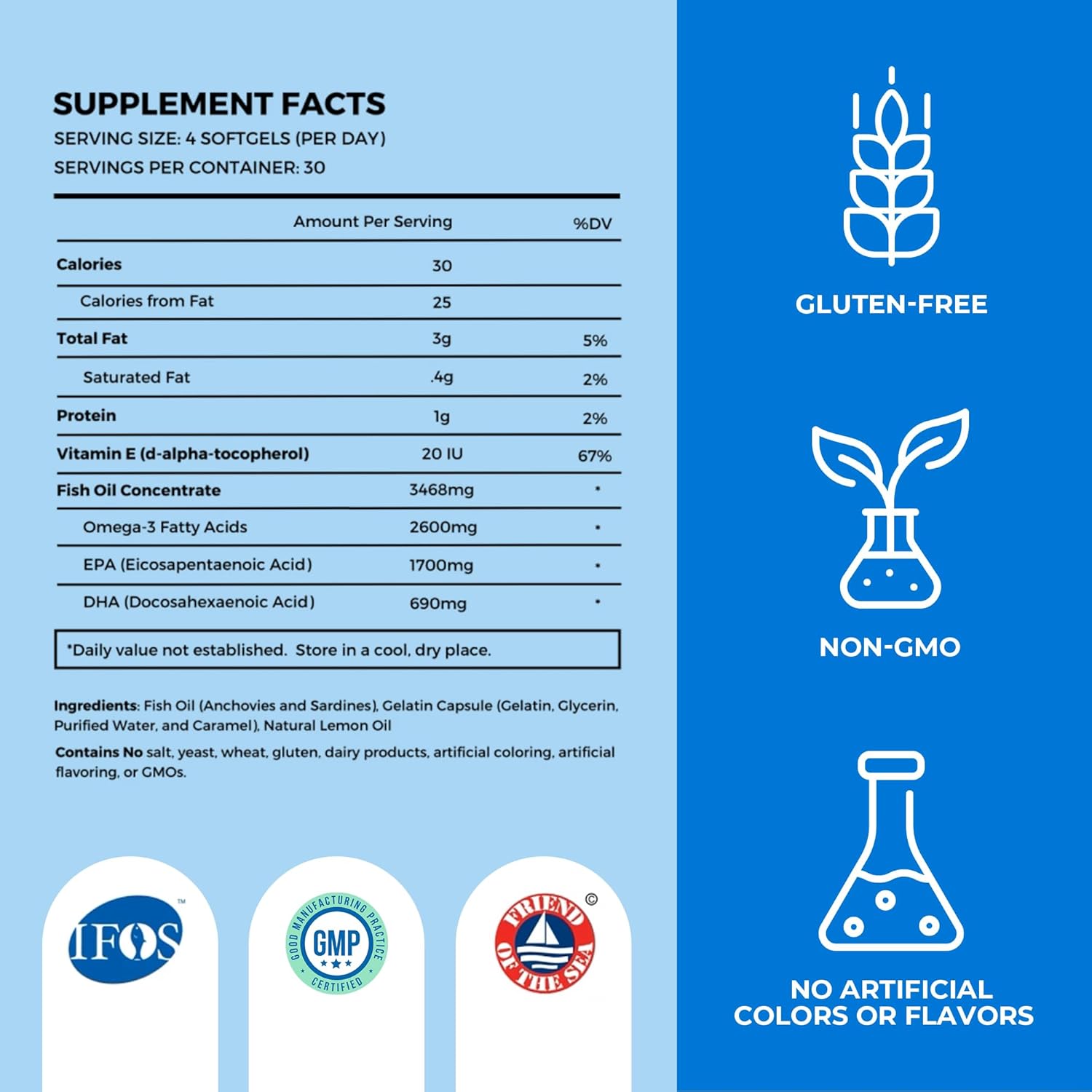 OMAPURE Fish Oil Supplements with Omega 3 Fatty Acids (5 Bottle, 120 Softgels) - High EPA, DHA, & IFOS Fish Oil Pills Support Heart & Joint Health - Burpless - Promotes Brain Function