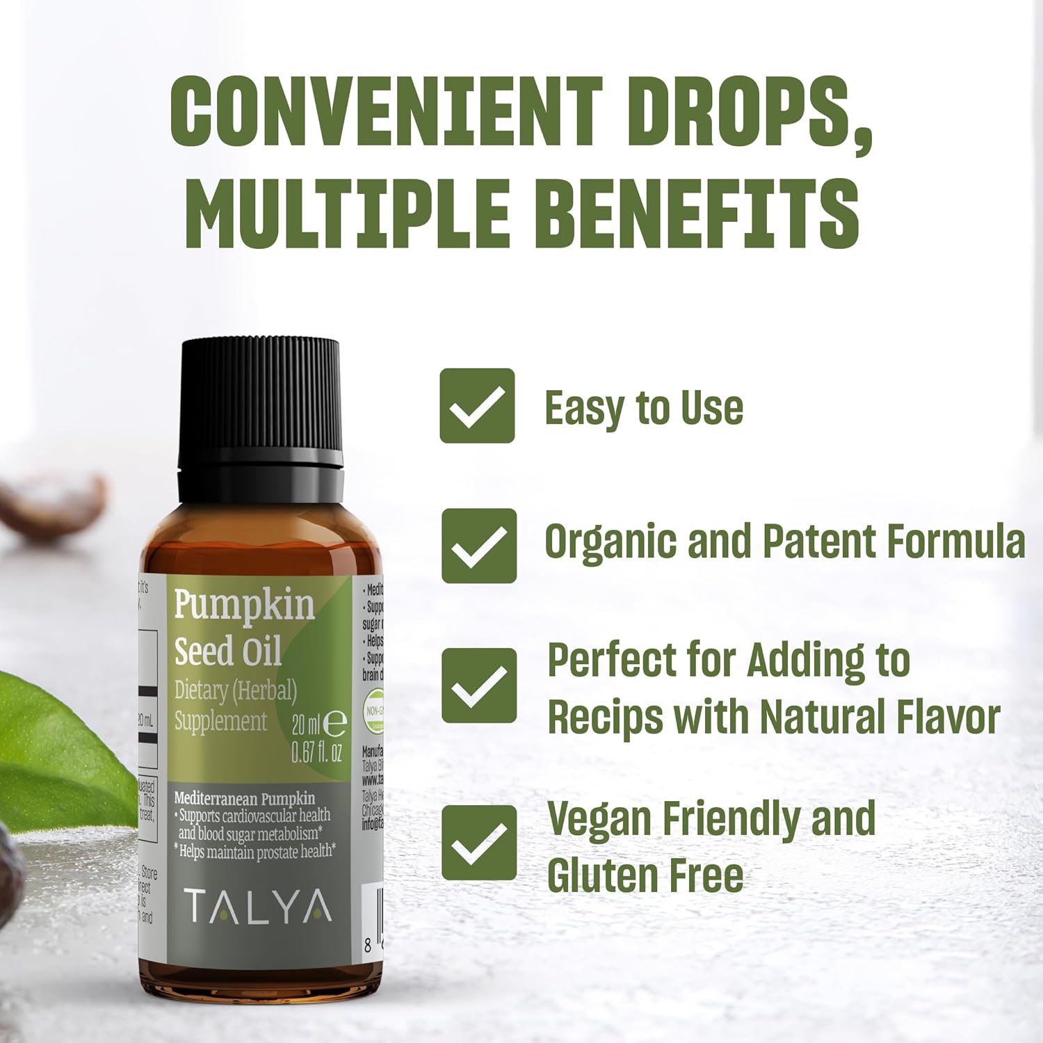 Pumpkin Seed Oil - Liquid Drops - Supports Prostate Health* - for Hair Growth & Skin Health | Cold Pressed | Vegan, Non-GMO, Gluten Free | 0.67 fl.oz