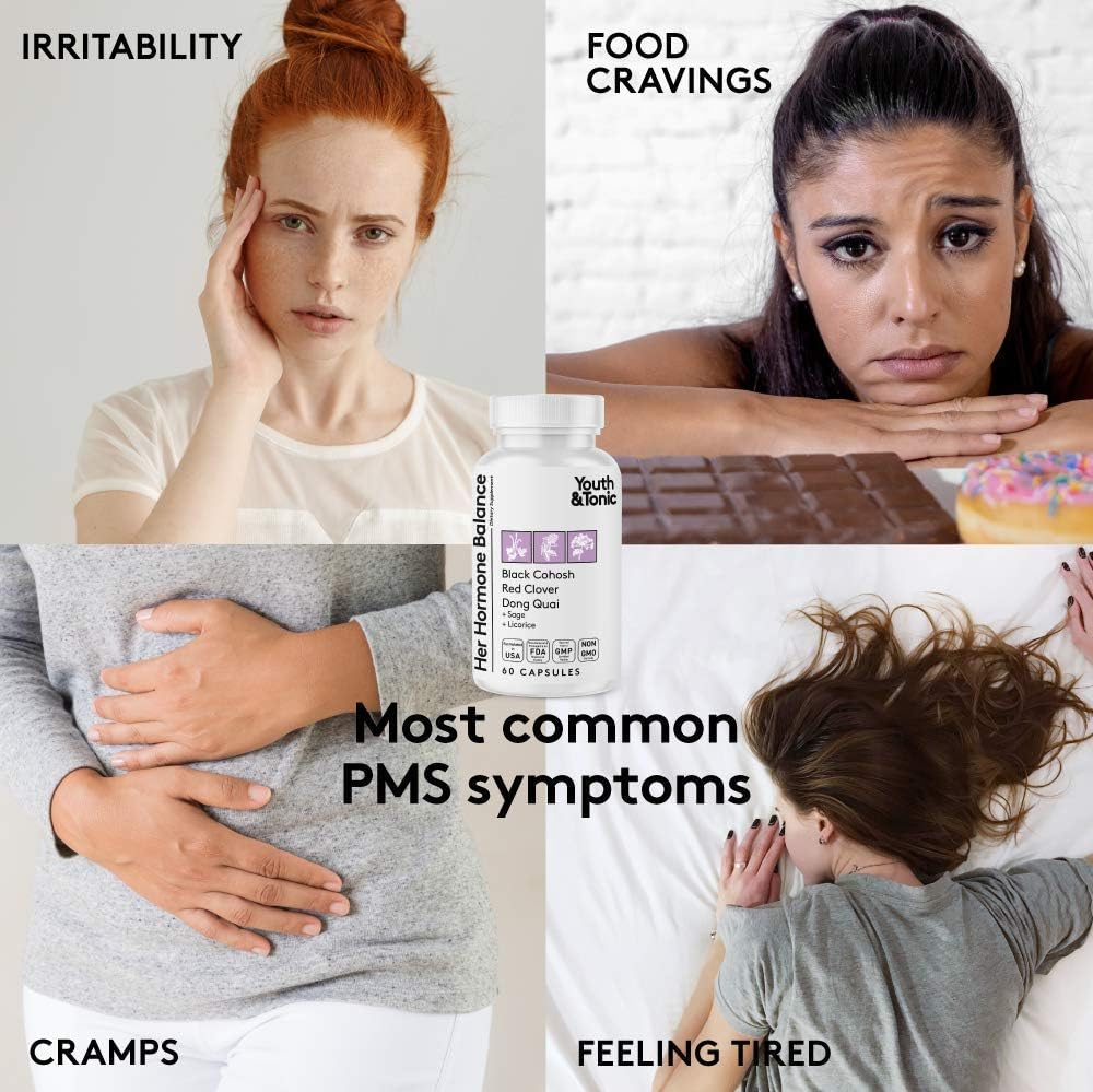 Hormone Balance for Women PMS & Menopause Relief Support Pills | Ease Female all Stages Hormonal Imbalance w Natural Herbal Supplements | Black Cohosh Red Clover Dong Quai Soy Isoflavones Complex