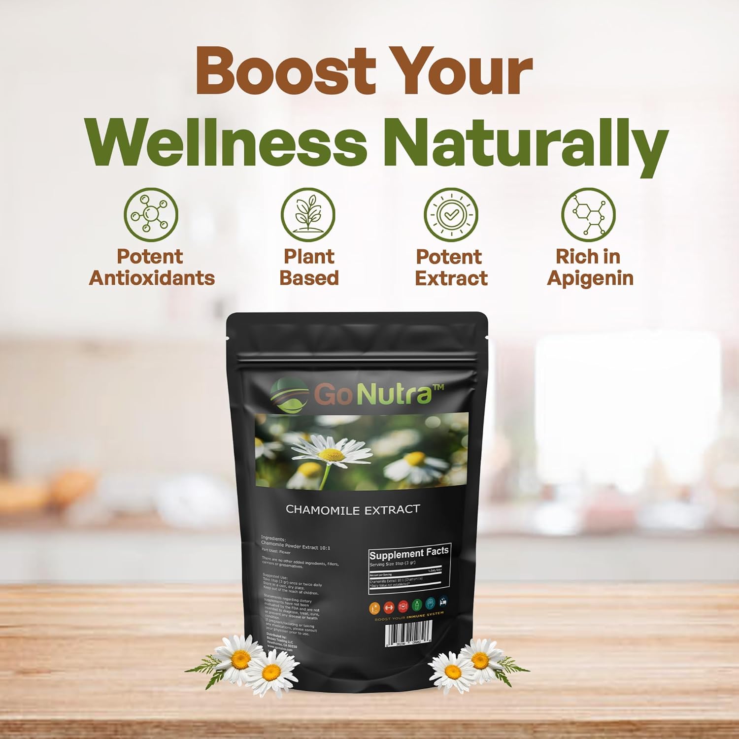 Go Nutra Chamomile Extract Powder 10:1 Strength Apigenin Supplement 8 oz. Herbal Extract