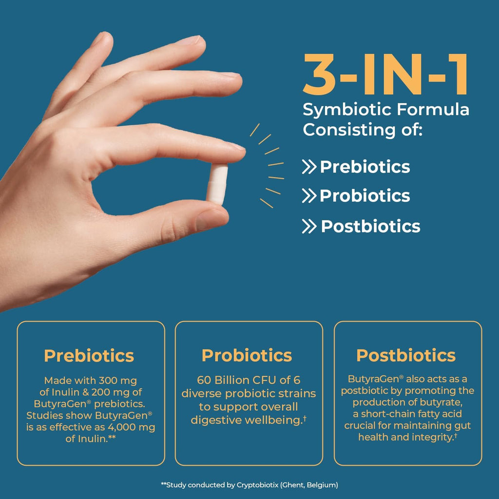 Nature's Lab Gold ProTotal - 60 Billion CFU Probiotic, Prebiotic, Postbiotic, Synbiotic - with Butyragen (Direct Butyrate Generator) 60 Ct