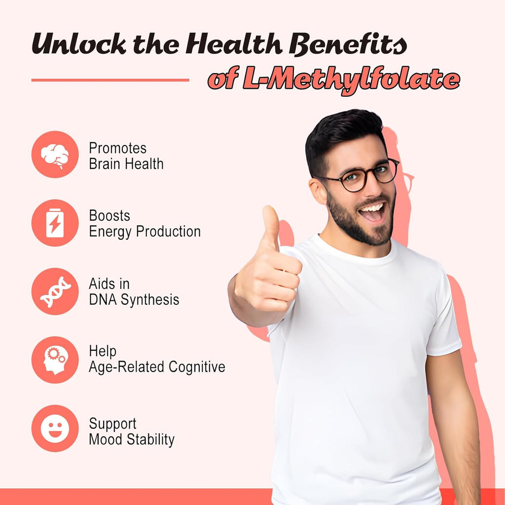 L-Methylfolate 15mg & Methyl B12 Gummies, Folate Supplement for Brain Health, Mood & Immunity, DNA Synthesis & Repair, Sugar Free, Vegan, Raspberry Flavor, 60 Count