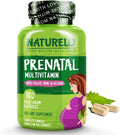 NATURELO Prenatal Multivitamin with Gentle Chelated Iron, Methyl Folate, Plant Calcium & Choline - Vegan, Vegetarian - Non-GMO - Gluten Free - 180 Capsules - 2 Month Supply