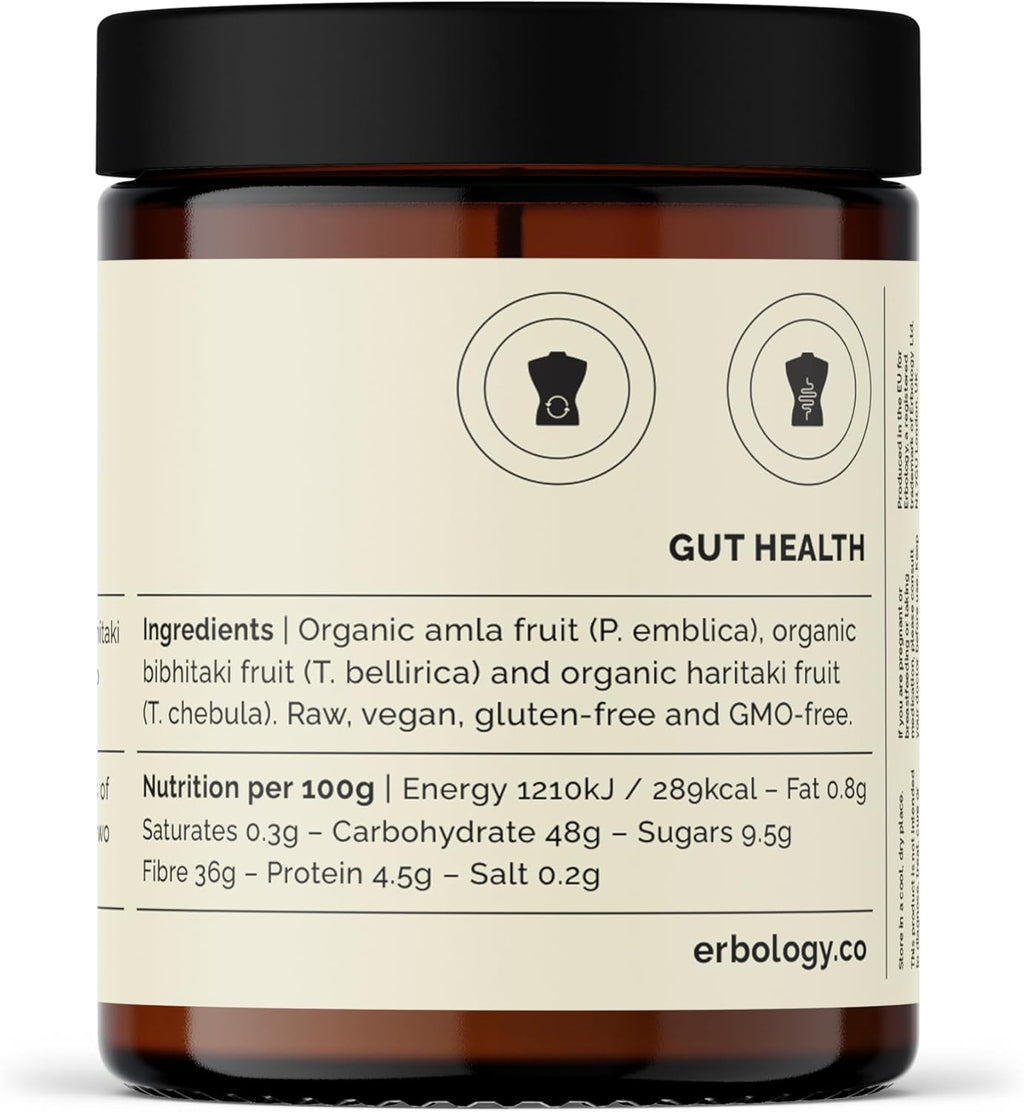 Erbology Organic Triphala Powder 3.2 oz - 45 Servings - Ayurvedic Blend of Amla, Haritaki and Bibhitaki - Gut Health - Sustainably Sourced Straight from Farm in India - Small Batch - Vegan - GMO-Free