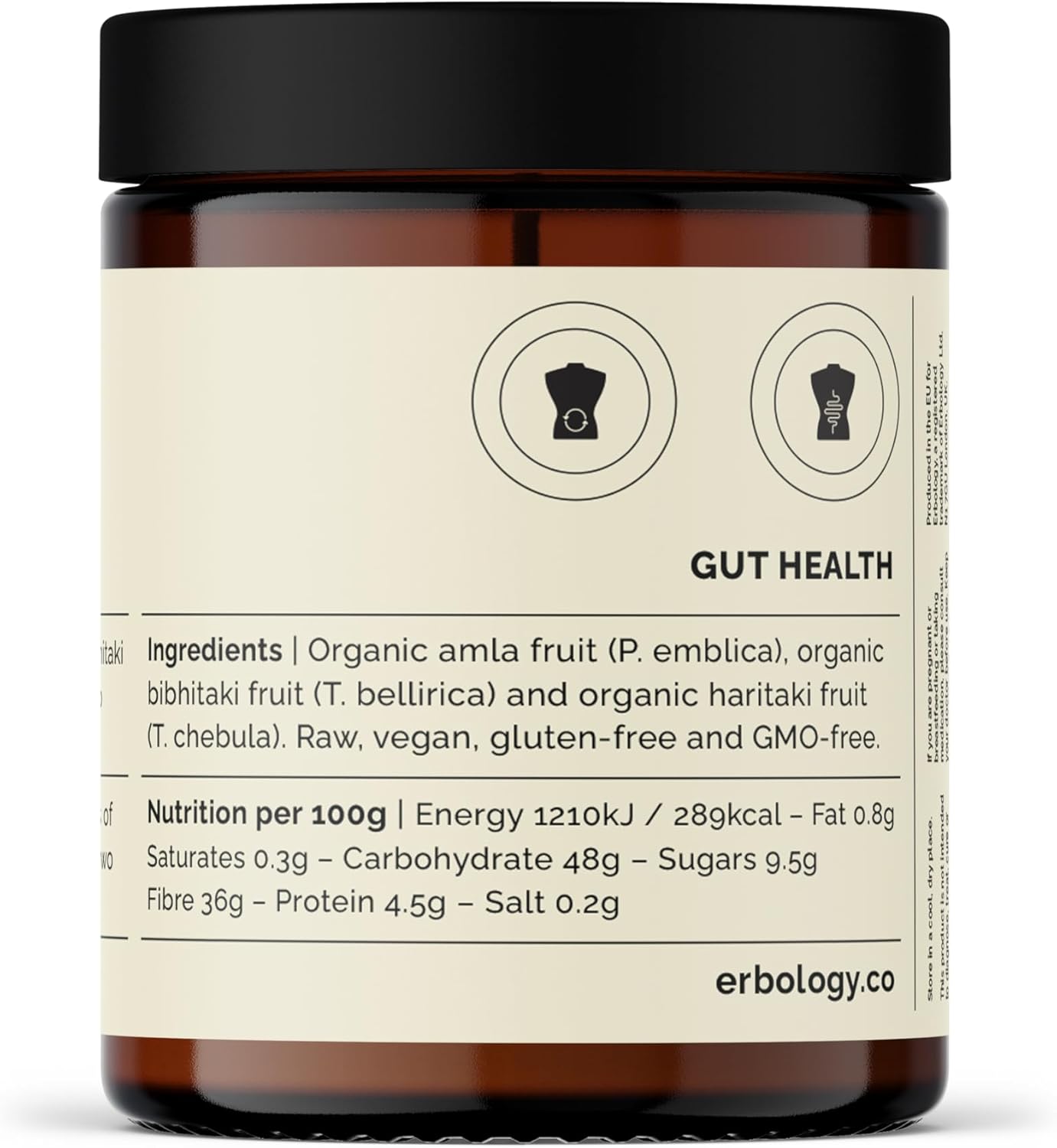 Erbology Organic Triphala Powder 3.2 oz - 45 Servings - Ayurvedic Blend of Amla, Haritaki and Bibhitaki - Gut Health - Sustainably Sourced Straight from Farm in India - Small Batch - Vegan - GMO-Free