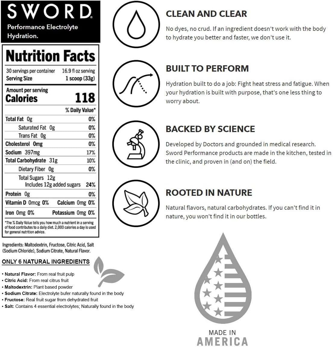 SWORD PERFORMANCE Electrolyte Replenisher Powder Drink Mix, Pineapple Mango, 30-Serving Resealable Bag w/Scoop