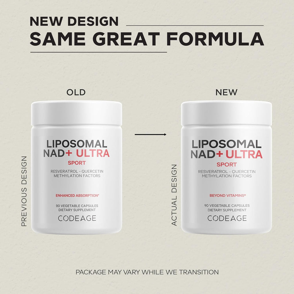 Codeage Liposomal NAD+ with Resveratrol & Vitamin B - NAD Plus Ultra for Energy & Healthy Aging Support - NAD Vitamin Supplement with Quercetin, Betaine, Riboflavin - Bioavailable - 90 Capsules