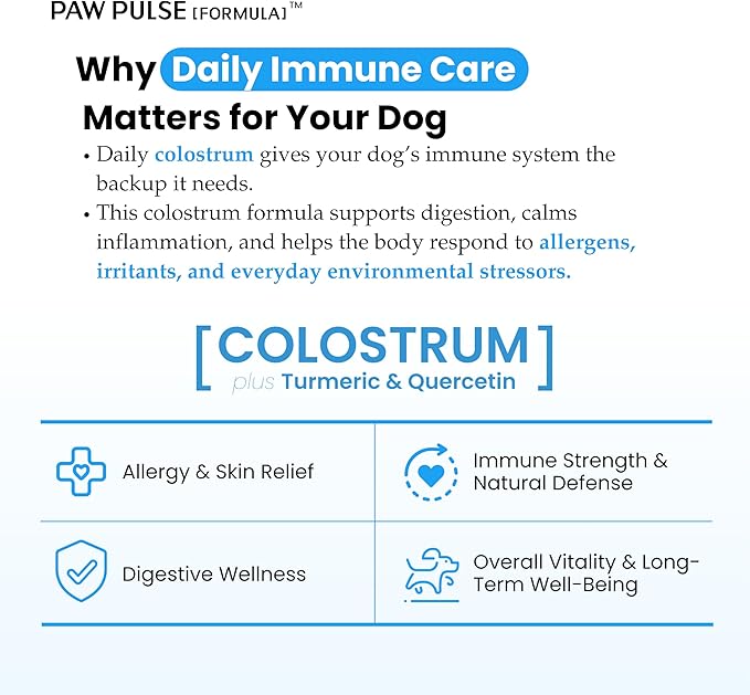 PAWPULSE FORMULA Colostrum for Dogs – Bovine Colostrum Powder with High IgG for Seasonal Allergy, Immune Defense, Skin & Gut Health – Clean Superfood Supplement, Additive-Free, 2.12 oz