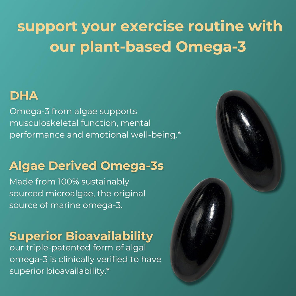 Iwi Omega-3 Sport, 60 Softgels (30 Servings), Plant-Based Vegan Algae Omega 3 with DHA, Exercise Recovery Support Dietary Supplement, Krill & Fish Oil Alternative, No Fishy Aftertaste