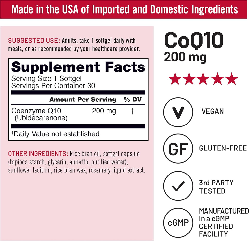 NatureWise CoQ10 200mg Softgels, High Potency Ubiquinone - Coenzyme Q10 Supplement - Antioxidant for Heart Health + Energy - Vegan, Non-GMO, Gluten-Free - 30 Count[1-Month Supply]